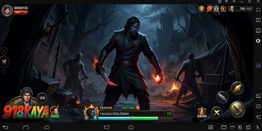 Screenshot menegangkan dari gameplay 918KAYA dengan elemen Horror yang kuat.