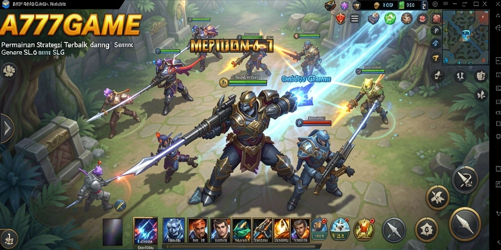 Screenshot A777GAME menampilkan pertempuran dinamis dan strategi SLG yang menarik.