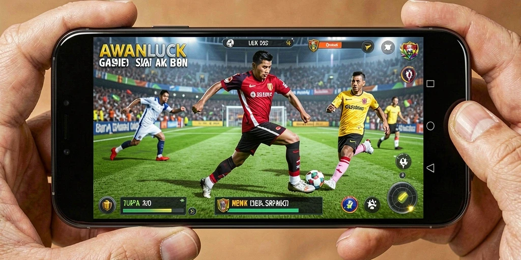 Tampilan gameplay seru di AWANLUCK dengan aksi sepak bola yang mendebarkan.