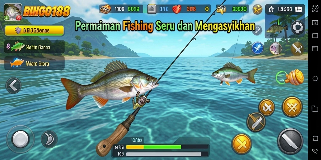 Gameplay BINGO188 yang menegangkan, menangkap ikan besar di lautan.