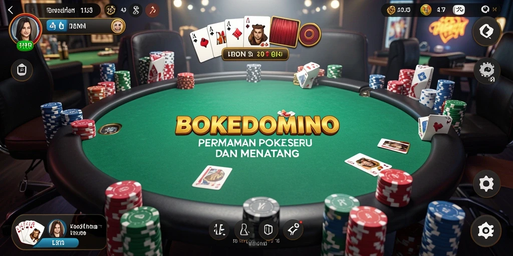Screenshot gameplay BOKEDOMINO menampilkan aksi mendebarkan permainan Poker.