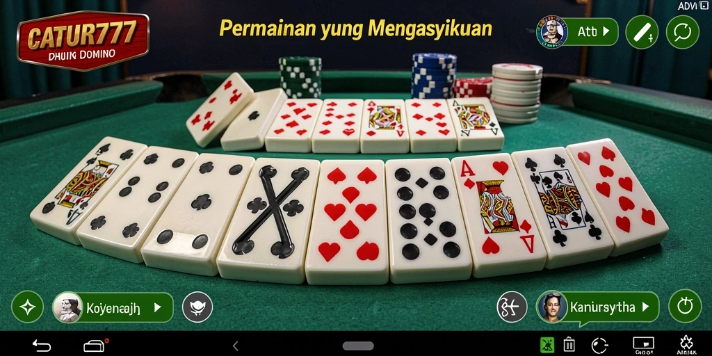 Tampilan gameplay seru dari CATUR777 yang menampilkan kartu domino.