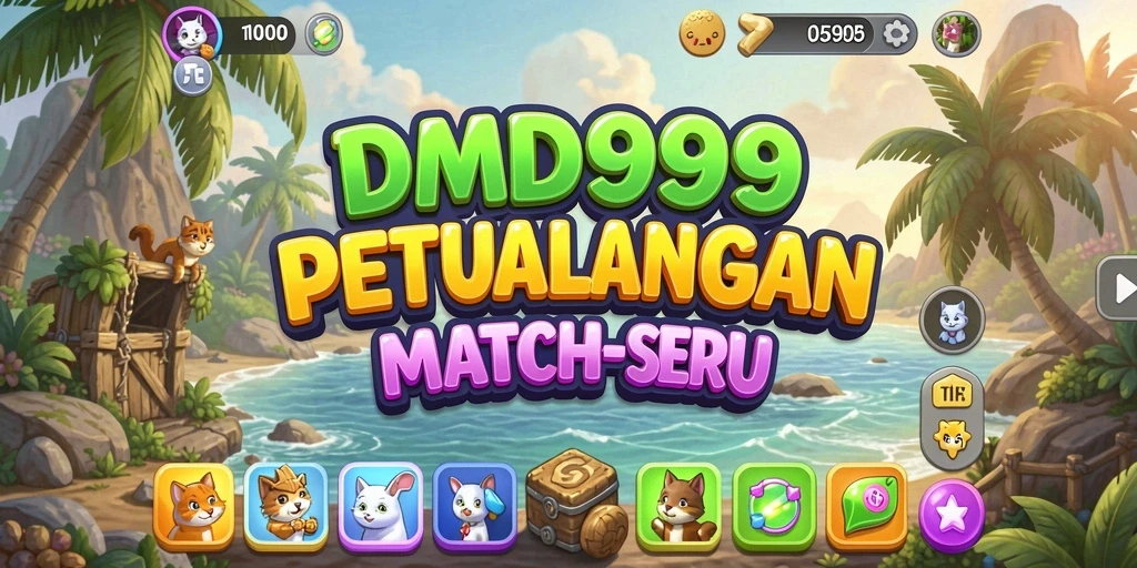 Tangkapan layar DMD999 menampilkan gameplay Match-3 yang menarik dan colorful.