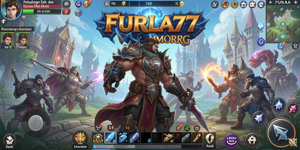 Screenshot FURLA77 menampilkan pertarungan seru antar pemain di dunia fantasi MMORPG.