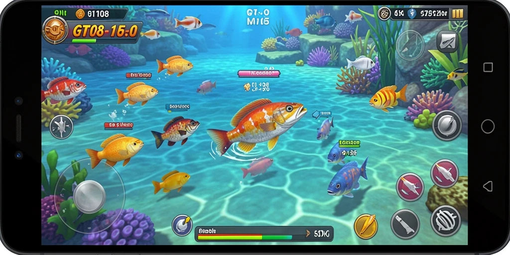 Gameplay seru GT108 dengan beragam ikan yang menantang.