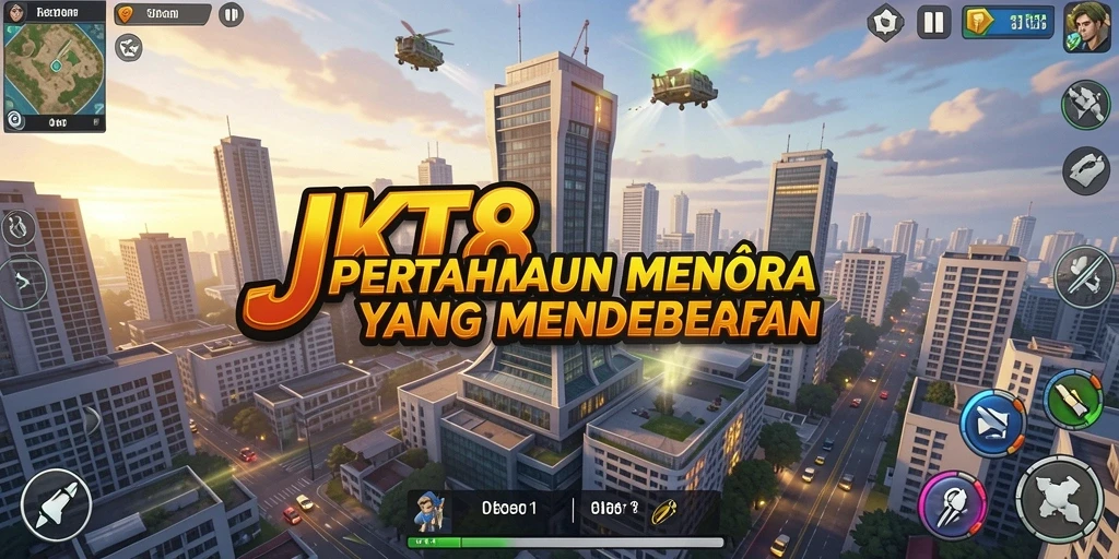 Screenshot JKT8 menampilkan intense gameplay Tower Defense yang menegangkan.