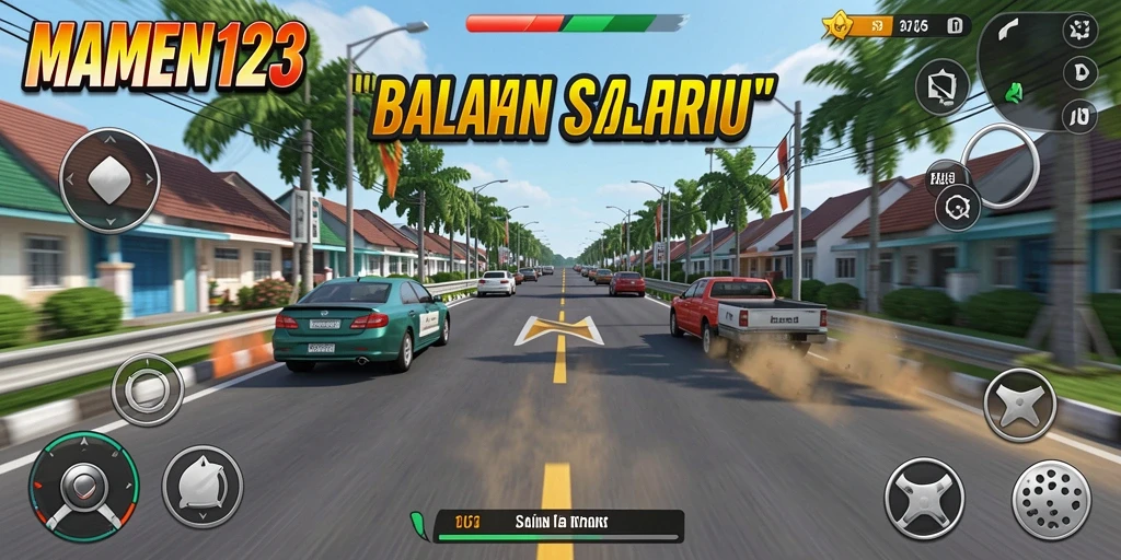 Screenshot gameplay MAMEN123 menampilkan balapan mendebarkan di trek yang menantang.