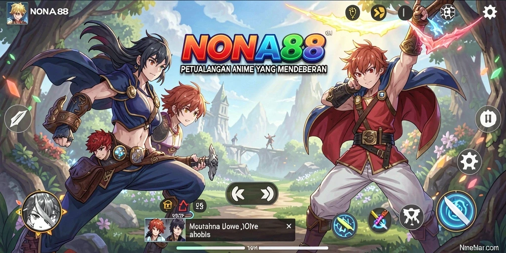 Tampilan gameplay NONA88 dengan karakter anime yang beraksi.