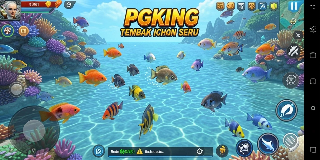 Screenshot PGKING menunjukkan pemain dalam aksi menangkap ikan yang seru.