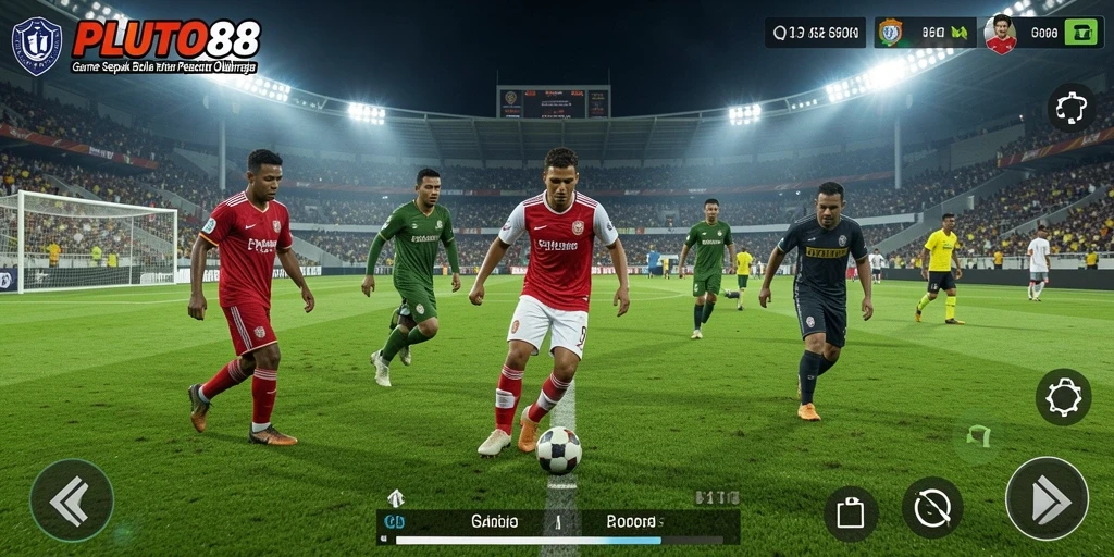 Screenshot dari gameplay sepak bola yang mendebarkan di PLUTO88.