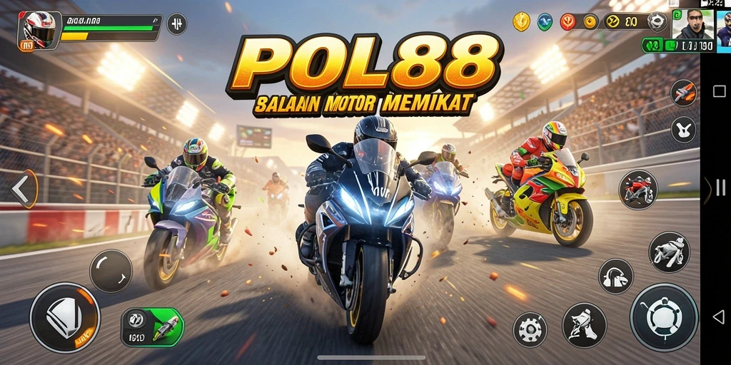 Tangkapan layar gameplay POL88 menampilkan aksi balapan motor yang mendebarkan.