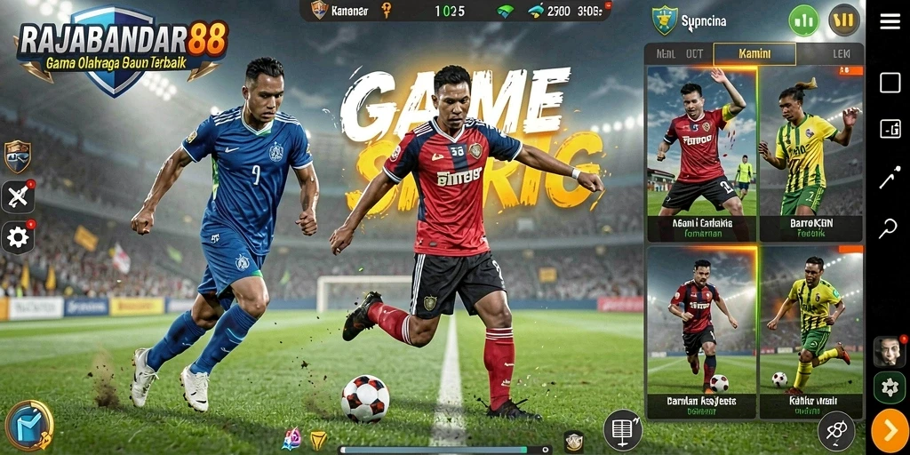 Screenshot gameplay RAJABANDAR88 menampilkan aksi olahraga yang penuh semangat.