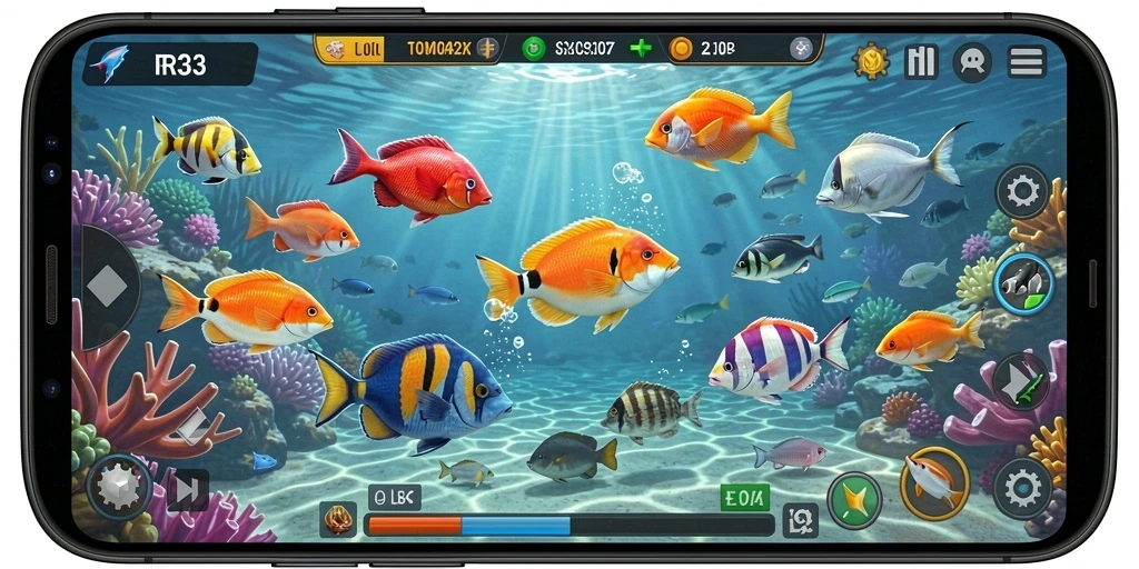Tangkapan layar gameplay RR33 menampilkan keseruan tembak ikan.