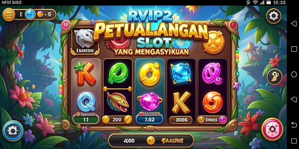 Screenshot gameplay RVIP2 menampilkan slot yang penuh warna dan menarik.