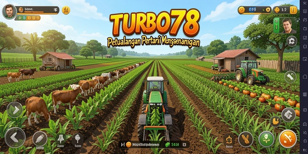 Screenshot dari gameplay TURBO78 yang menampilkan para petani dalam mengelola ladang.