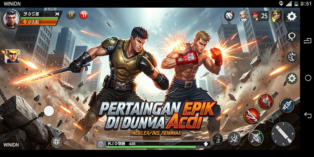 Tampilan seru gameplay WINIDN yang menampilkan aksi pertempuran.