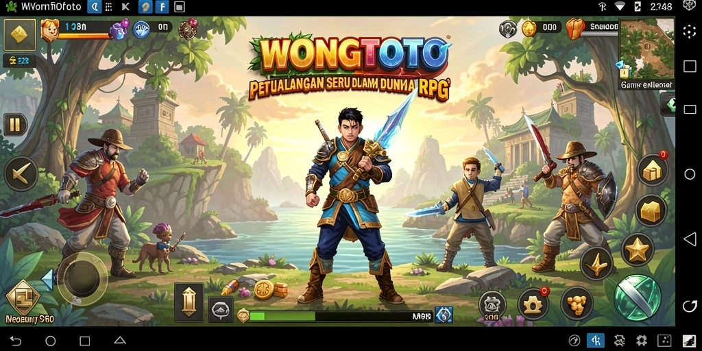 Screenshot utama WONGTOTO yang menampilkan aksi pertarungan RPG.