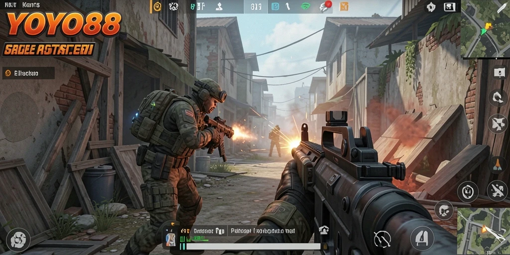 Screenshot gameplay YOYO88 menampilkan pertempuran intens di arena.
